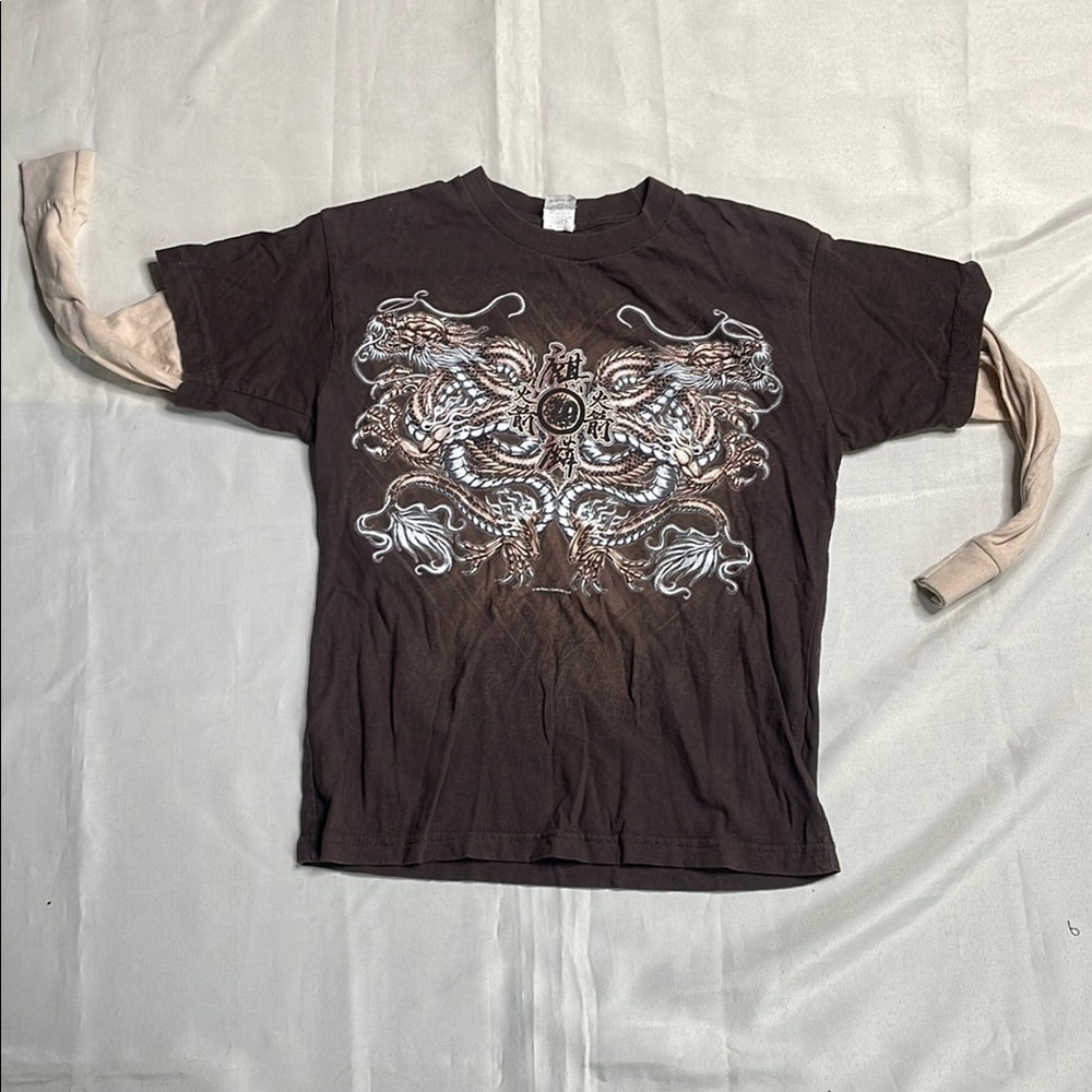 Kids Faux Layered Brown Graphic T-Shirt - Picture 1 of 6